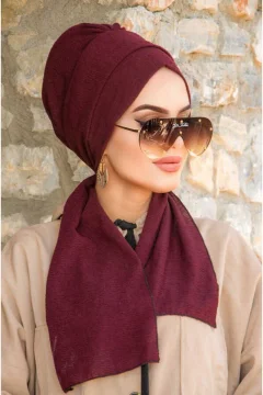 غطاء رأس مجعد باللون العنابي الداكن - Фото 3