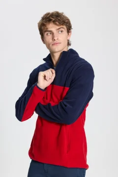 Men's Regular Fit Fleece T-Shirt Dark Blue Red - Фото 1