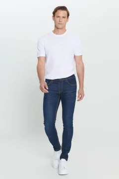 Men's Dark Blue Slim Fit Jeans - Фото 1