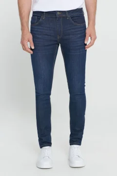 بنطال جينز رجالي بقصة ضيقة باللون الأزرق الداكن - Фото 2