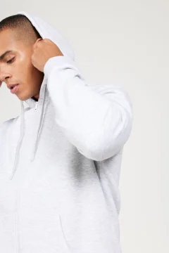 سويت شيرت ذات قصة عادية وغطاء للرأس وسحاب للرجال - Фото 9