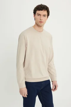 سويت شيرت رجالي باللون البيج برقبة دائرية - Фото 7