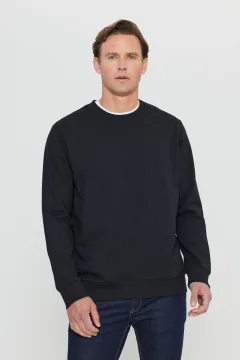 Black crew neck sweatshirt - Фото 1