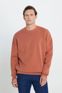 Men's light brown loose fit sweatshirt - Фото 1