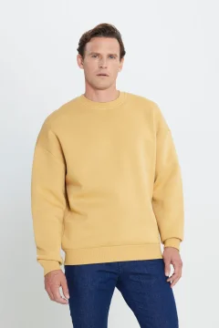Men's Mustard Oversized Crew Neck Sweatshirt - Фото 1