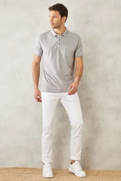 تيشيرت رجالي رمادي بياقة بولو وجيب - Фото 2