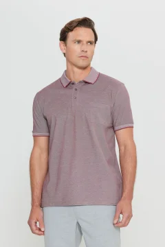 Claret Red Polo Collar Men's Relaxed Fit T-Shirt with Pockets - Фото 1