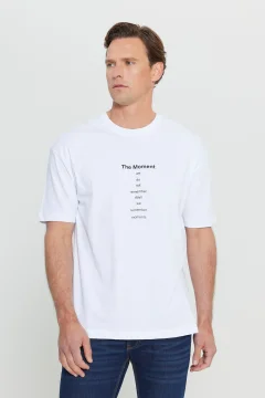 تي شيرت رجالي أبيض أوف وايت بقصة ضيقة ورقبة دائرية - Фото 3