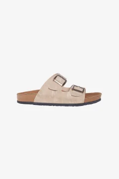 Men's Beige Patternless Slippers - Фото 1