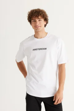 تي شيرت رجالي أبيض طويل برقبة دائرية - Фото 7