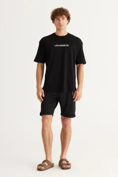 تي شيرت رجالي أسود طويل برقبة دائرية - Фото 8