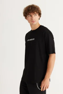 تي شيرت رجالي أسود طويل برقبة دائرية - Фото 3