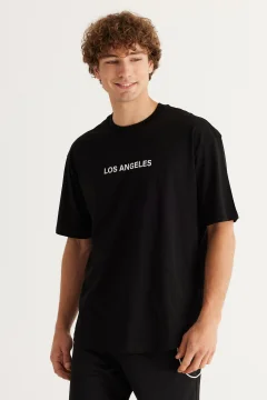 Men's Black Long Crew Neck T-Shirt - Фото 1