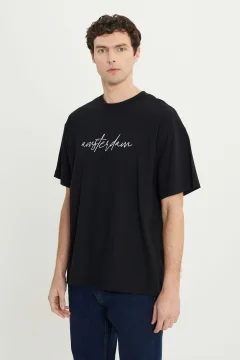 تي شيرت رجالي أسود-أبيض كبير الحجم - Фото 7