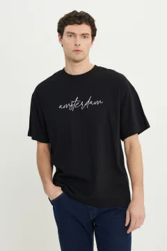 Men's Black-White Oversized T-Shirt - Фото 1