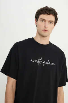 تي شيرت رجالي أسود-أبيض كبير الحجم - Фото 4