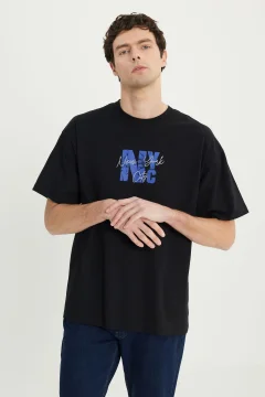 تي شيرت رجالي أسود في كحلي كبير الحجم - Фото 7