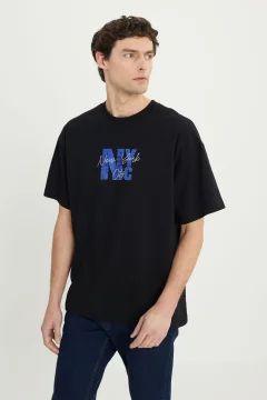Men's Black and Navy Oversized T-Shirt - Фото 1