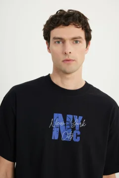 تي شيرت رجالي أسود في كحلي كبير الحجم - Фото 4