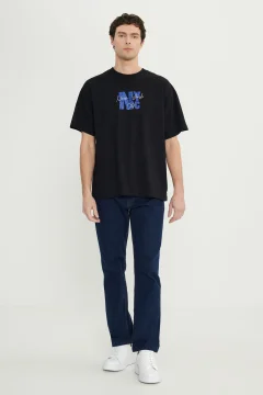 تي شيرت رجالي أسود في كحلي كبير الحجم - Фото 2