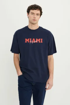 Men's Plus Size Dark Blue and Red T-Shirt - Фото 1