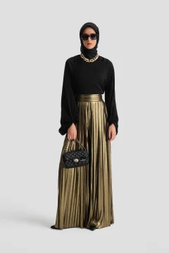 بنطال نسائي بطيات بلون ذهبي - Фото 6