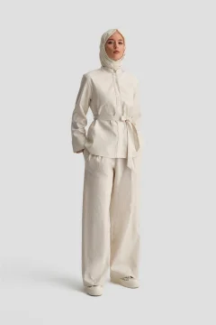 طقم قطن نسائي باللون البيج الفاتح - Фото 2