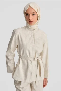 Light Beige Thick Striped Cotton Set - Фото 1