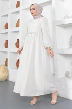 فستان محجبات كتان مزين بالدانتيل - Фото 4