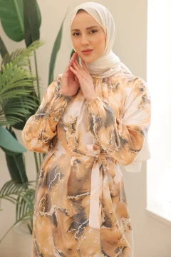 فستان محجبات من الساتان الخردل - Фото 9