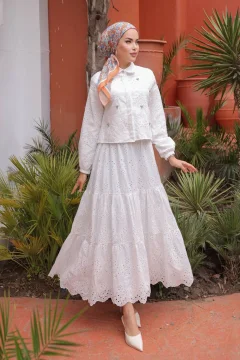 طقم تنورة طويلة مطعمه بالحجر للمحجبات - Фото 5