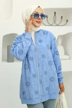 سترة نسائي مطرزة بالحجر الأزرق - Фото 3