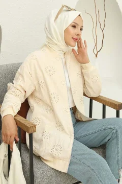 سترة نسائي انيقه مطرزة باللون البيج - Фото 4