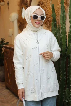 White Stone Embroidered Cardigan - Фото 1