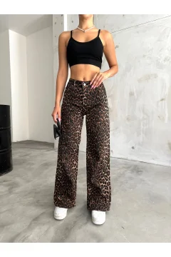 High Waist and Wide Leg Leopard Print Lycra Palazzo Women's Trousers - Фото 1