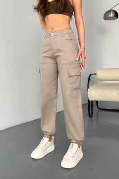 Beige Cargo Pocket Gabardine Fabric Trousers - Фото 1