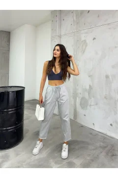 بنطلون نسائي عالي الخصر باللون الرمادي - Фото 5