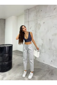 بنطلون نسائي عالي الخصر باللون الرمادي - Фото 6