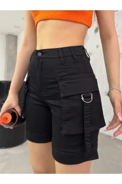 Women's high-waisted black shorts - Фото 1