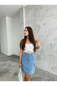 تنورة نسائية قصيرة باللون الازرق - Фото 5