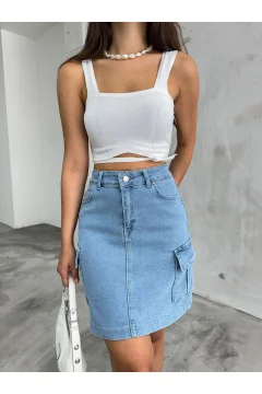 تنورة نسائية قصيرة باللون الازرق - Фото 7