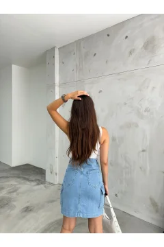 تنورة نسائية قصيرة باللون الازرق - Фото 8