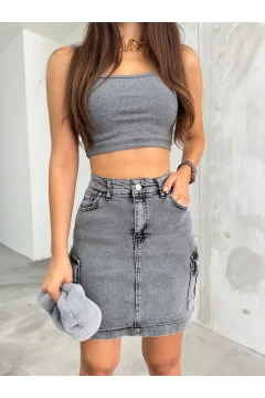 تنورة نسائية قصيرة باللون الرمادي - Фото 2