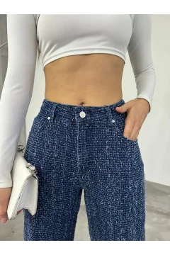 بنطال نسائي بتصميم خاص واسع الساق باللون الأزرق - Фото 6