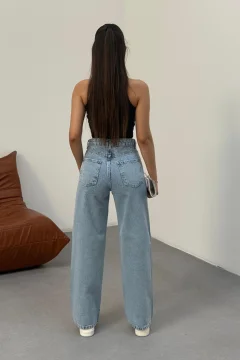 بنطال جينز نسائي أزرق فاتح عالي الخصر وواسع الساق - Фото 8