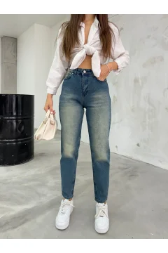 بنطال جينز نسائي مرن ليكرا عالي الخصر باللون الازرق - Фото 6