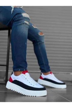 حذاء رجالي ذو نعل عالٍ من نسيج المظلة باللون الأبيض ومفصل - Фото 2