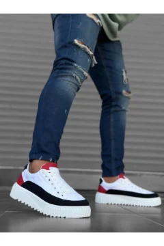 حذاء رجالي ذو نعل عالٍ من نسيج المظلة باللون الأبيض ومفصل - Фото 3