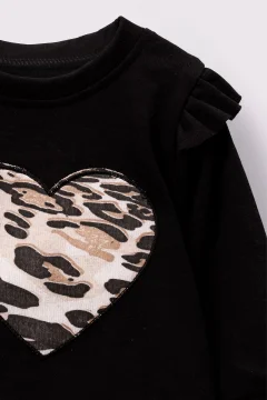 طقم أطفال بيج طقم مكون من قطعتين بطبعة جلد الفهد وتفاصيل قلب - Фото 5