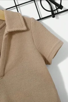 طقم شورت أطفال صيفي منقوش بلون بيج - Фото 4